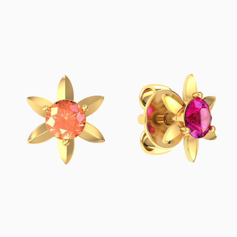 Miss L' by L'azurde Flower Colored Stones Stud Earrings in 14K Gold - Image 1
